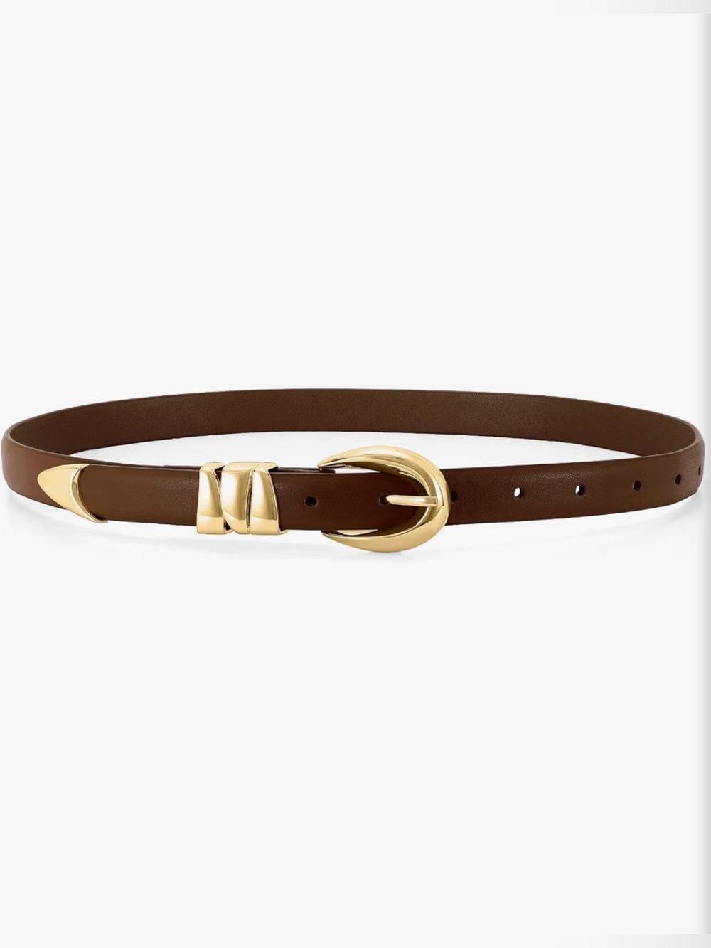 Slim Brown Leather (PU) Belt with Gold Buckle, Size 30-34 NWT